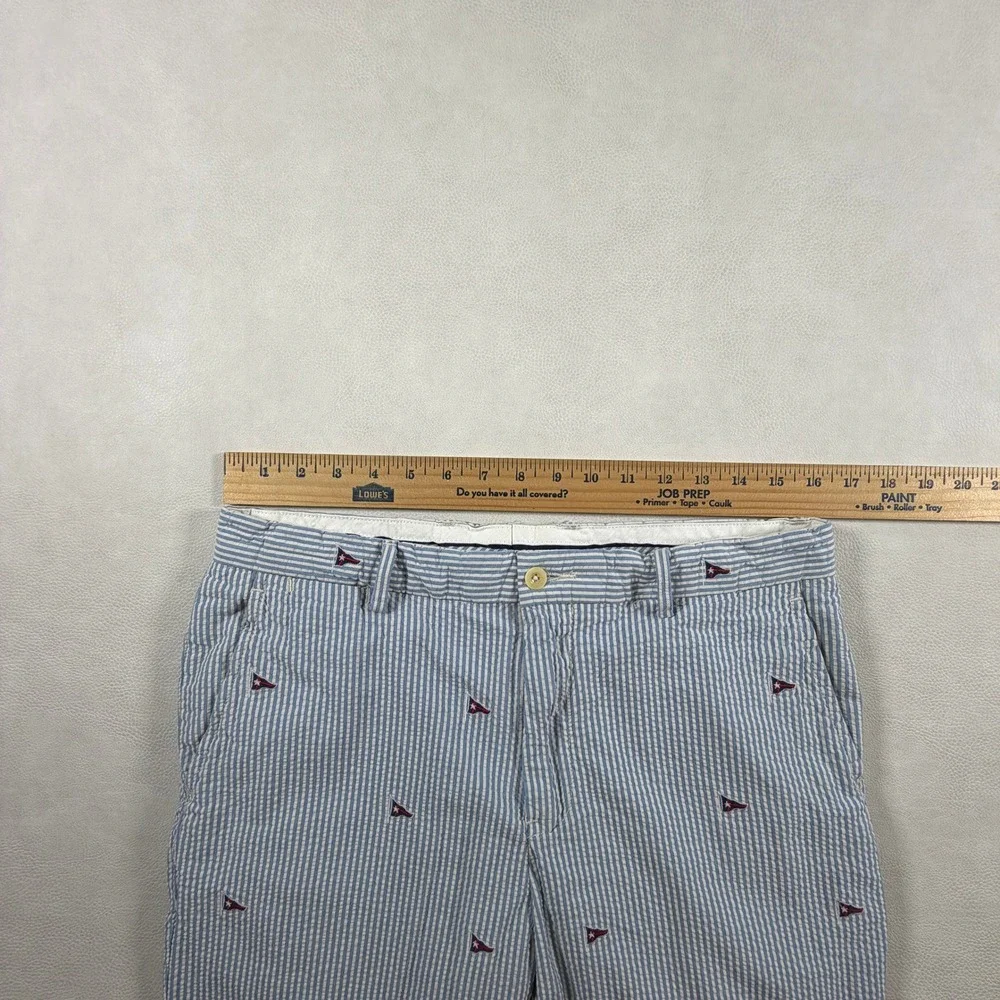 Polo Ralph Lauren Mens 32x30 Seersucker Striped Nautical Pennant Flag Pants Blue